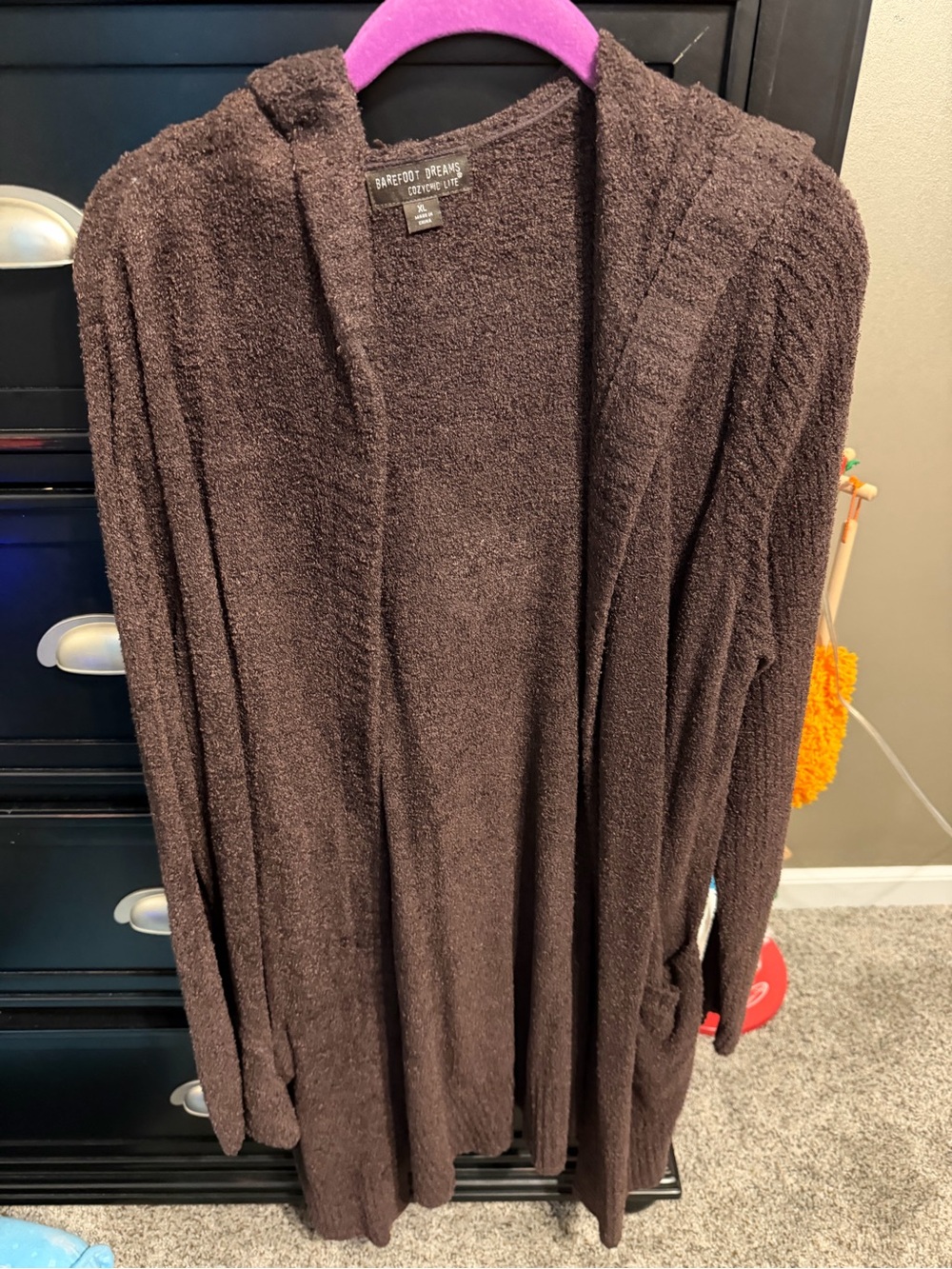 Barefoot Dreams Brown Plush Open-Front Hooded Cardigan
